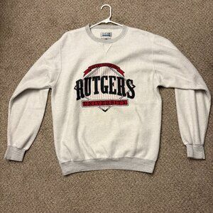 Rutgers University Crew Neck Large Grey Vintage Graphic Sweatshirt